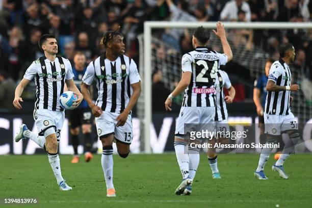 Ignacio Pussetto of Udinese Calcio celebrates after scoring the 1-1 goal during the Serie A match between Udinese Calcio and FC Internazionale at...