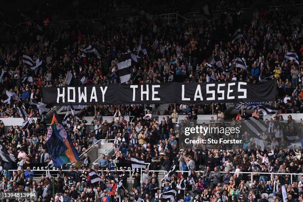 Flag in the gallowgate end reads 'Howay The Lasses' during the FA Women's National League Division One North match between Newcastle United Women and...