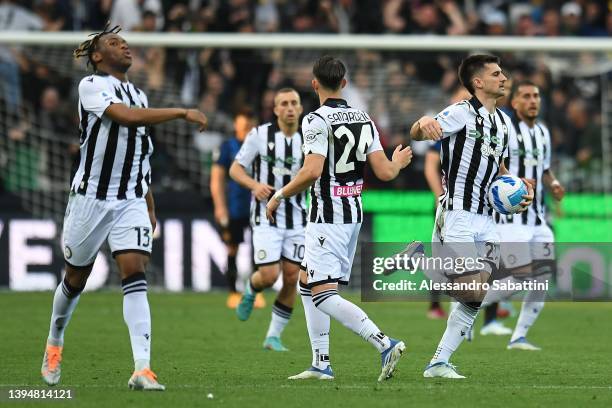 Ignacio Pussetto of Udinese Calcio celebrates after scoring the 1 goal during the Serie A match between Udinese Calcio and FC Internazionale at Dacia...