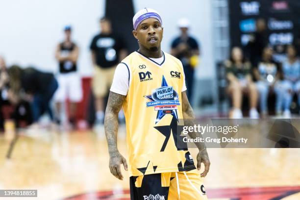 Tory Lanez plays basketball at the 2022 Parlor Games Celebrity Basketball Classic at the Cox Pavilion on April 30, 2022 in Las Vegas, Nevada.