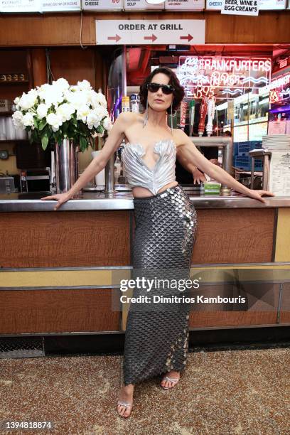 Shalom Harlow attends as Vogue Celebrates The Last Friday In April at Katz's Delicatessen on April 29, 2022 in New York City.