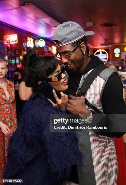 Teyana Taylor and Iman Shumpert attend as Vogue and Motorola razr Celebrate The Last Friday In April at Katz's Delicatessen on April 29, 2022 in New...