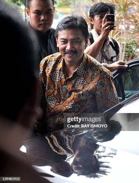 Indonesian Youth and Sports Minister Andi Mallarangeng arrives at a corruption court in Jakarta on February 22, 2012 to testify against ousted...