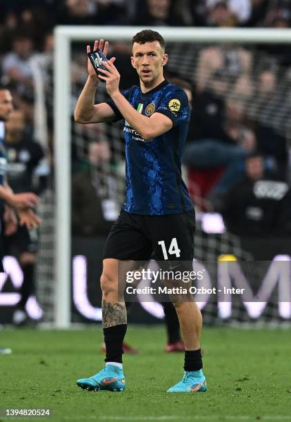 Ivan Perisic of FC Internazionale gestures during the Serie A match between Udinese Calcio and FC Internazionale at Dacia Arena on May 01, 2022 in...