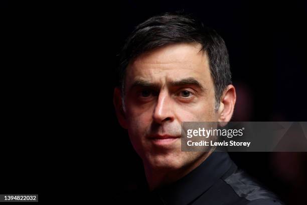 Ronnie O'Sullivan of England smiles during the Betfred World Snooker Championship Final match between Judd Trump of England and Ronnie O'Sullivan of...