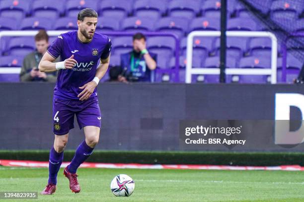 Wesley Hoedt of RSC Anderlecht during the Jupiler Pro League - Championship Round match between RSC Anderlecht and Club Brugge at Lotto Park on May...