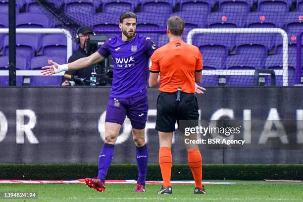 Wesley Hoedt of RSC Anderlecht during the Jupiler Pro League - Championship Round match between RSC Anderlecht and Club Brugge at Lotto Park on May...