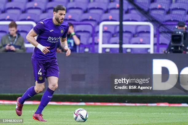 Wesley Hoedt of RSC Anderlecht during the Jupiler Pro League - Championship Round match between RSC Anderlecht and Club Brugge at Lotto Park on May...