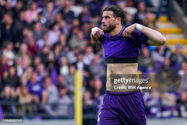 Wesley Hoedt of RSC Anderlecht during the Jupiler Pro League - Championship Round match between RSC Anderlecht and Club Brugge at Lotto Park on May...