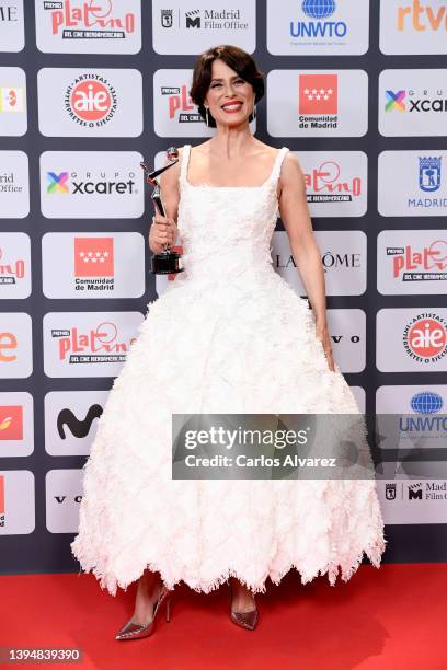 Aitana Sanchez Gijon holds the award for Best Supporting Actress for the film "Madres Paralelas" during Platino Awards for Ibero-American Cinema 2022...