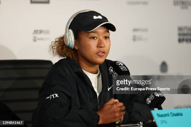 Naomi Osaka of Japan attends her press conference during the Mutua Madrid Open 2022 at La Caja Magica on May 01 in Madrid, Spain.