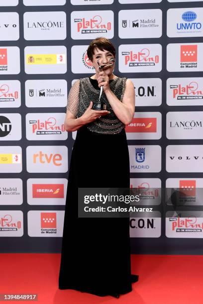 Blanca Portillo holds the Best Actress Award for the film "Maitxabel" during Platino Awards for Ibero-American Cinema 2022 at IFEMA Palacio Municipal...