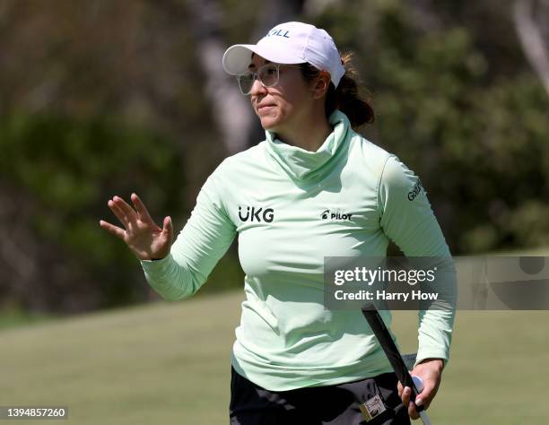 Marina Alex reacts to her birdie on the eighth green of during the final round of the Palos Verdes Championship Presented by Bank of America at Palos...