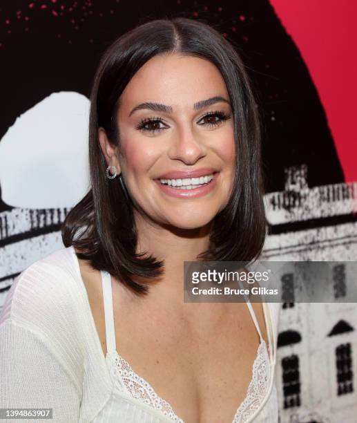 Lea Michele poses at the opening night of the new play "POTUS" on Broadway at The Shubert Theater on May 1, 2022 in New York City.