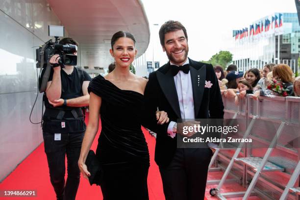 Juana Acosta and Alfonso Bassave arrive at the Platino Awards for Ibero-American Cinema 2022 at IFEMA Palacio Municipal on May 01, 2022 in Madrid,...