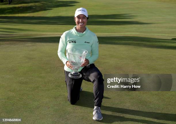 Marina Alex poses with the trophy after victory during the final round of the Palos Verdes Championship Presented by Bank of America at Palos Verdes...