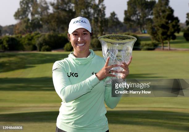 Marina Alex poses with the trophy after victory during the final round of the Palos Verdes Championship Presented by Bank of America at Palos Verdes...