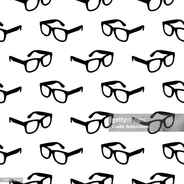 stockillustraties, clipart, cartoons en iconen met black eyeglasses seamless pattern - bril met hoornen montuur