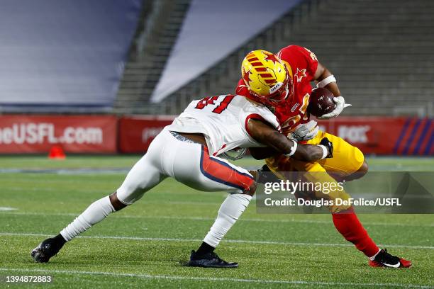 Paul Terry of Philadelphia Stars runs with the ball as De'Vante Bausby of New Jersey Generals defends in the third quarter of the game at Protective...