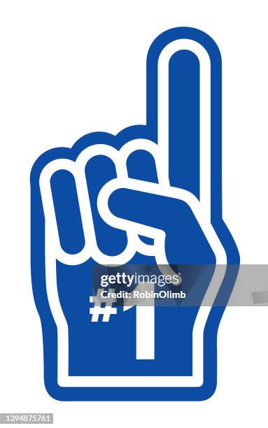 blaue nummer 1 hände - number one finger sign stock-grafiken, -clipart, -cartoons und -symbole