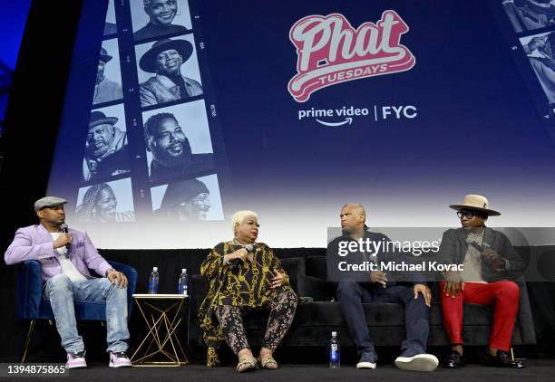 Finesse Mitchell, Luenell, Reginald Hudlin, and Guy Torry speak onstage during The Prime Experience: "Prime Standup" featuring Phat Tuesdays and...