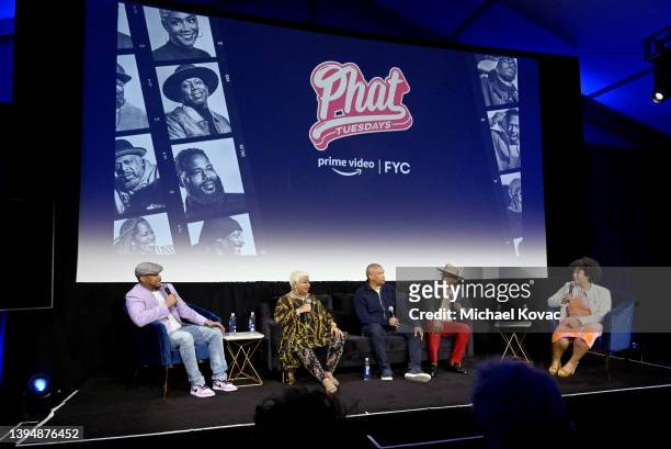 Finesse Mitchell, Luenell, Reginald Hudlin, Guy Torry, and Ashley Ray-Harris speak onstage during The Prime Experience: "Prime Standup" featuring...