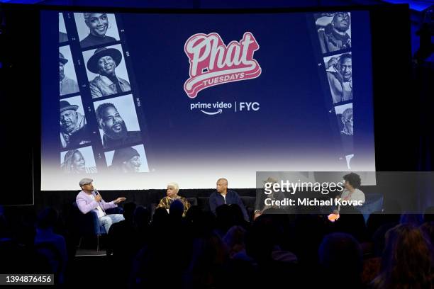 Finesse Mitchell, Luenell, Reginald Hudlin, Guy Torry, and Ashley Ray-Harris speak onstage during The Prime Experience: "Prime Standup" featuring...