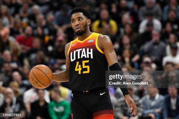 Donovan Mitchell of the Utah Jazz in action during the second half of Game 6 of the Western Conference First Round Playoffs against the Dallas...