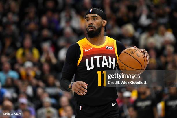 Mike Conley of the Utah Jazz in action during the second half of Game 6 of the Western Conference First Round Playoffs against the Dallas Mavericks...