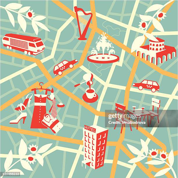 tourist map der stadt - avenue stock-grafiken, -clipart, -cartoons und -symbole