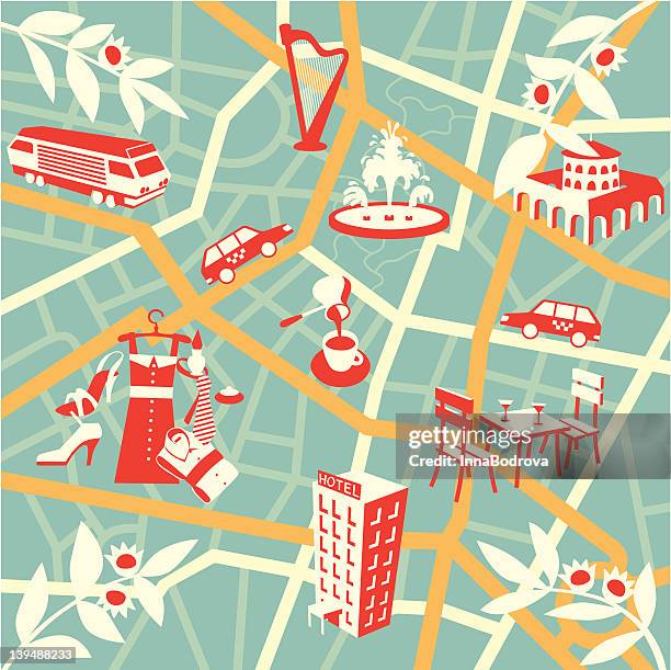 stockillustraties, clipart, cartoons en iconen met tourist map of city - toeristentrein