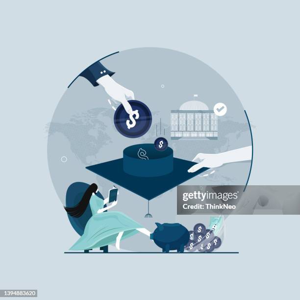 bildungsersparnisse und -investitionen, gebühr für teure bildung - college tuition stock-grafiken, -clipart, -cartoons und -symbole
