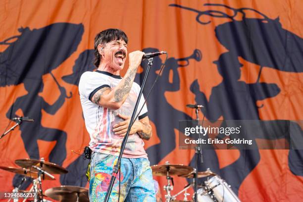 Anthony Kiedis from the Red Hot Chili Peppers performs during 2022 New Orleans Jazz & Heritage Festival at Fair Grounds Race Course on May 01, 2022...