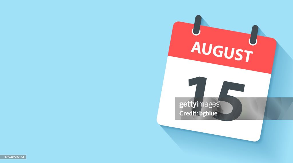 August 15 - Daily Calendar Icon in flat design style