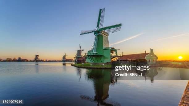 historical buildings and windmills in zaanse schans, netherlands - zaandam stock pictures, royalty-free photos & images