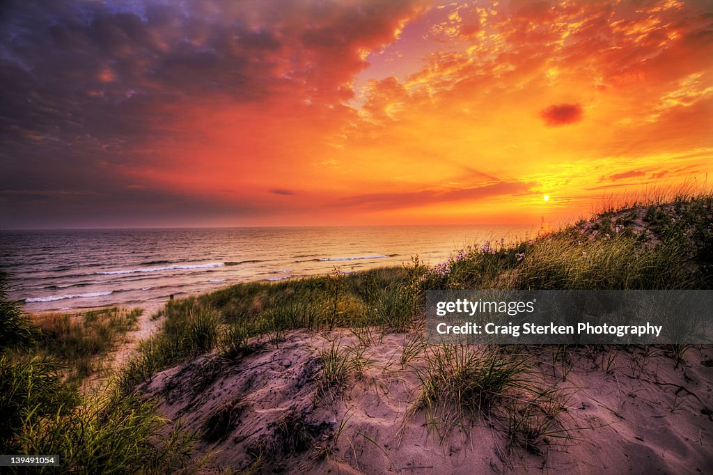 Beach path at sunset