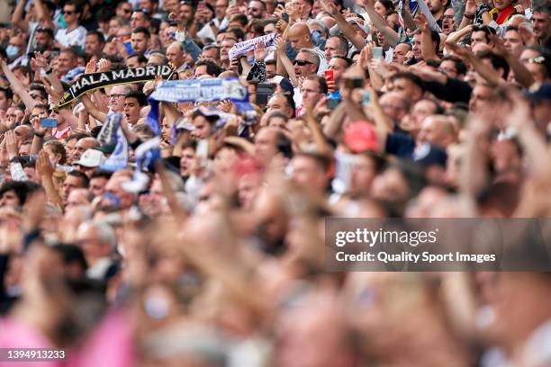 Fans of Real Madrid CF during the La Liga Santander match between Real Madrid CF and RCD Espanyol at Estadio Santiago Bernabeu Stadium on April 30,...