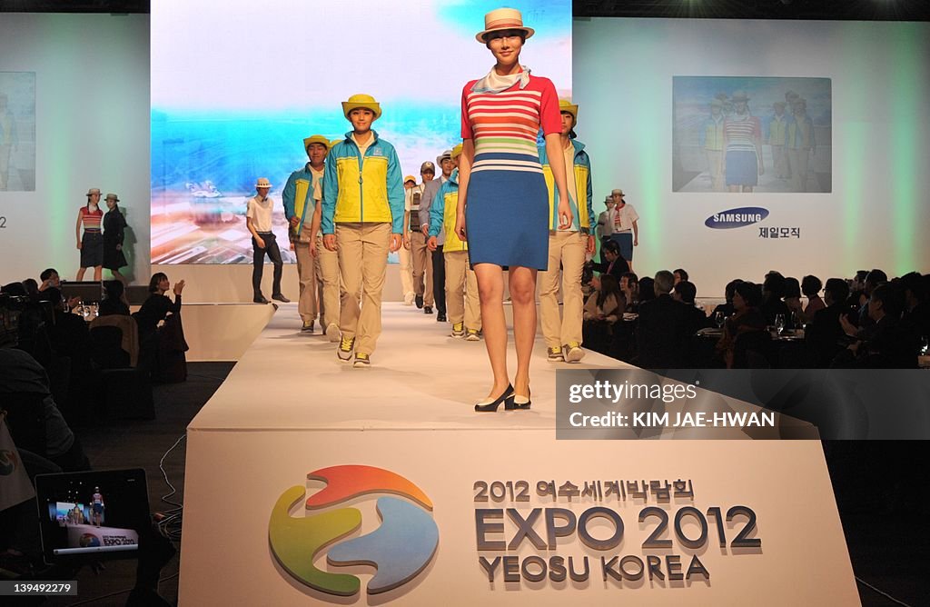South Korean models show the uniforms of