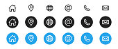 Web icon set. Website icons. Name, phone, mobile, location, place, mail, fax, web. Contact us, information, communication. Vector illustration.