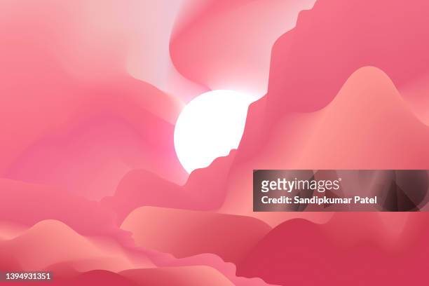ilustrações de stock, clip art, desenhos animados e ícones de landscape with mountains and sun. sunset. mountainous terrain. - appearance
