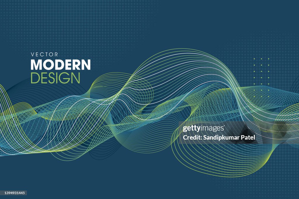 Abstract background with a colored dynamic waves, line and particles