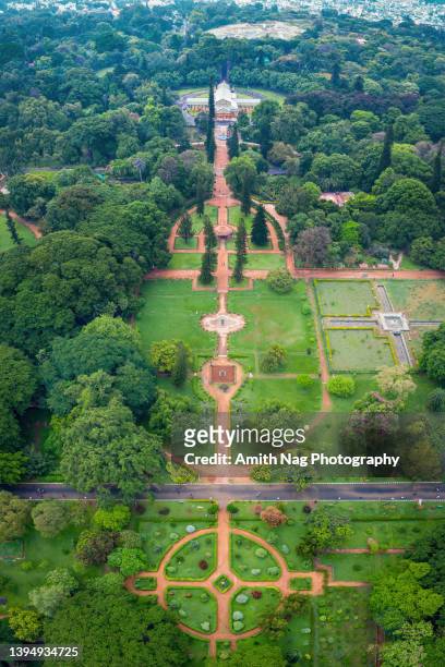 aerial view of landscaping at lalbagh garden - bangalore city photos et images de collection