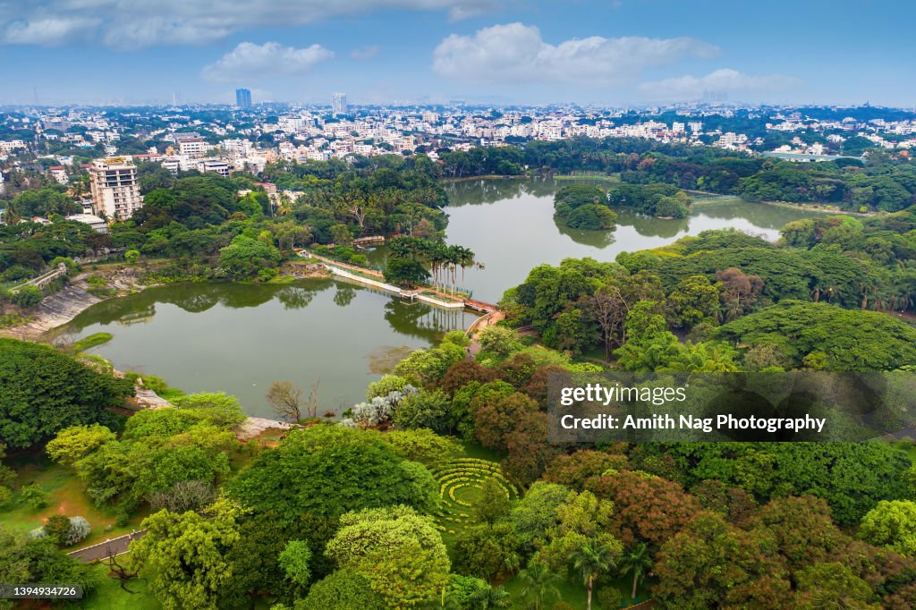 Aerial view of the lake inside Lalbagh garden