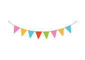 Colorful carnival garland with flags on a white background.