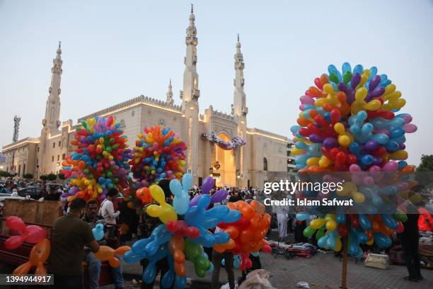 Balloons sellers getting ready to sale the Balloons for the people after prayer on May 2, 2022 in Cairo, Egypt. Muslims around the world celebrate...