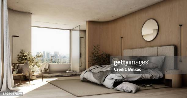 modernes schlafzimmer im japanischen stil - deko bad stock-fotos und bilder