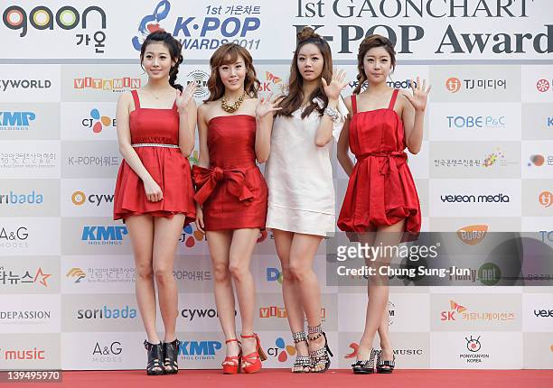 Girls Day arrive during the 1st Gaon Chart K-POP Awards at Blue Square on February 22, 2012 in Seoul, South Korea.