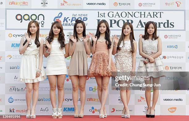 Pink arrive during the 1st Gaon Chart K-POP Awards at Blue Square on February 22, 2012 in Seoul, South Korea.