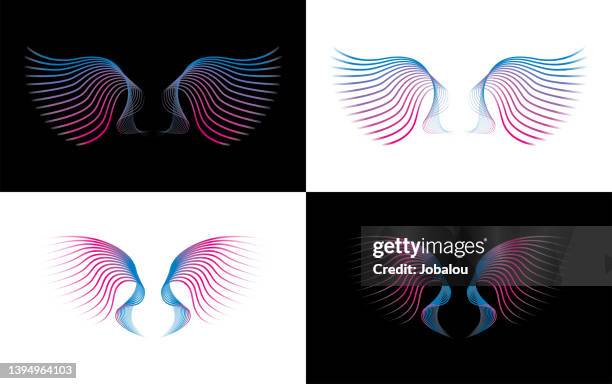 ilustraciones, imágenes clip art, dibujos animados e iconos de stock de conjunto colorido abstracto alas de ángel - aureola