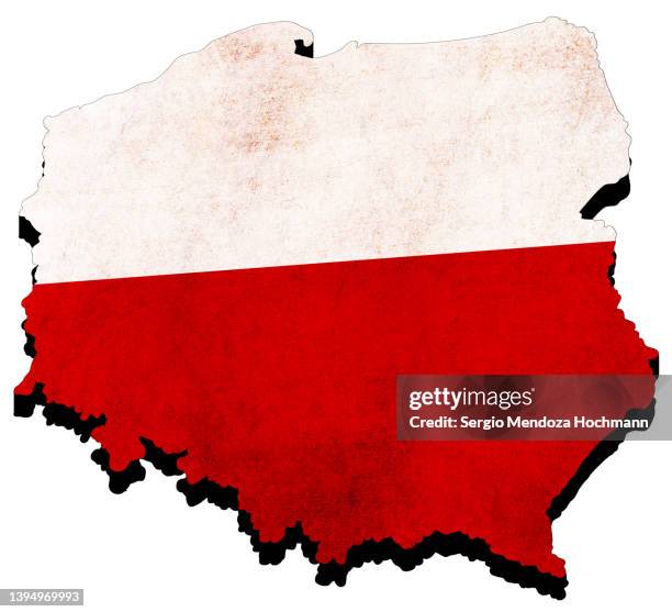 map of poland with the polish flag with a grunge texture, isometric projection, 3d - poland stock pictures, royalty-free photos & images